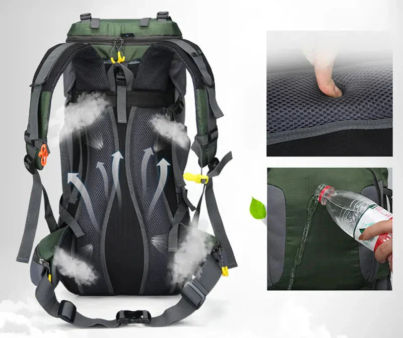 Herrarnas Outdoor Vandringsryggsäck 60L | Stor Ryggsäck för Resor, Camping, Vandring och Bergsklättring med Flera Fack