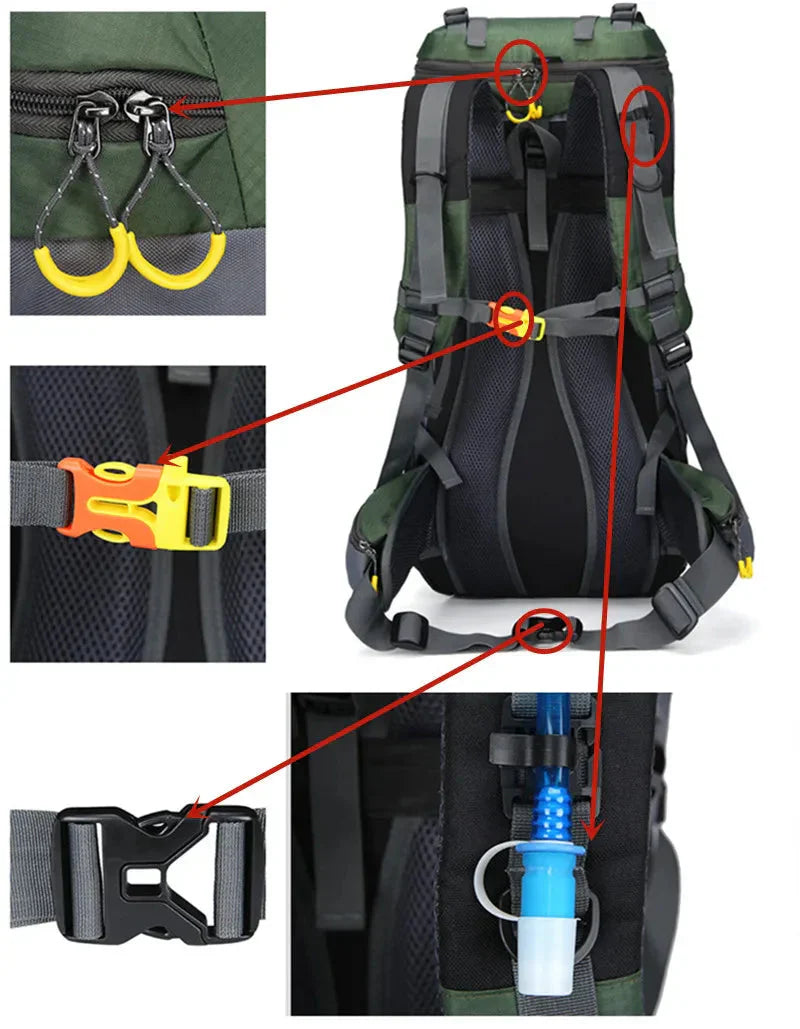 Herrarnas Outdoor Vandringsryggsäck 60L | Stor Ryggsäck för Resor, Camping, Vandring och Bergsklättring med Flera Fack