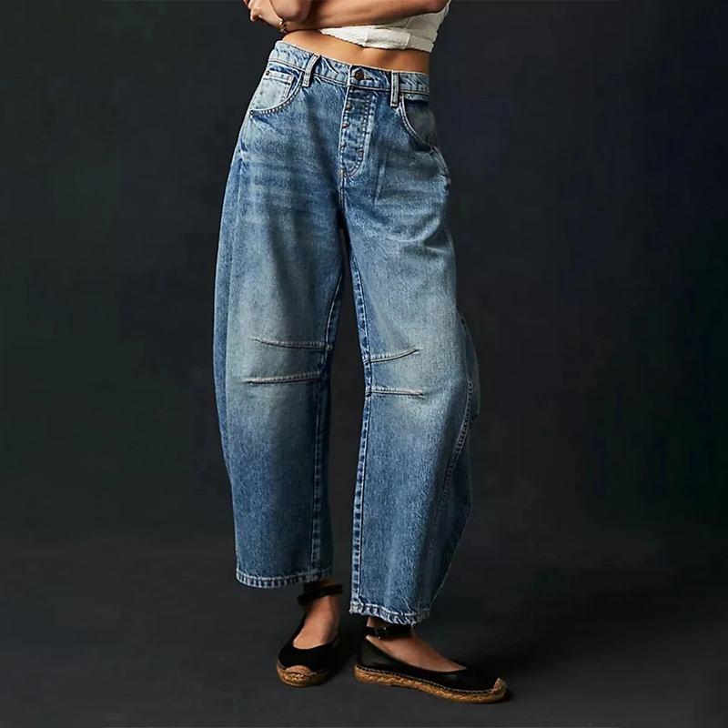 Korta Baggy Jeans Med Låg Midja För Kvinnor