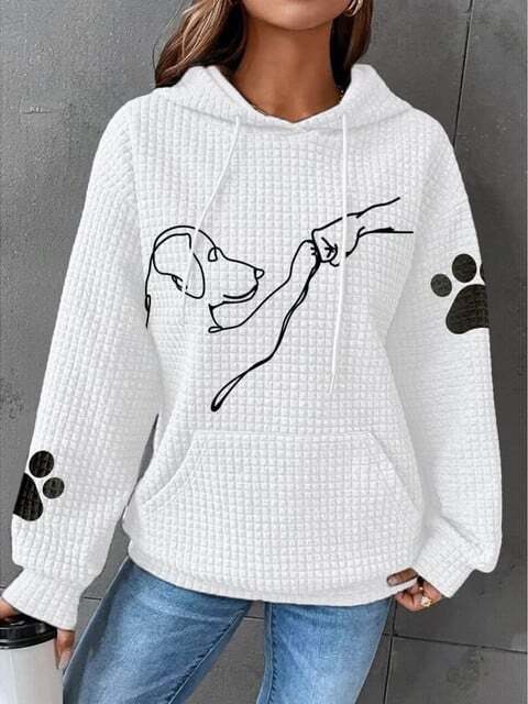 Dam Hoodie med Tryck | Hund och Tass Motiv Pullover