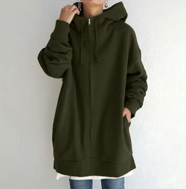 Dam Zip-Hoodie | Höst Vinter Tröja med Dragkedja