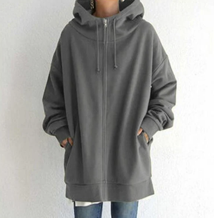Dam Zip-Hoodie | Höst Vinter Tröja med Dragkedja