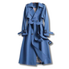 Lång Trenchcoat för Damer | Klassisk Dubbelsprättad Kappa med Skärp
