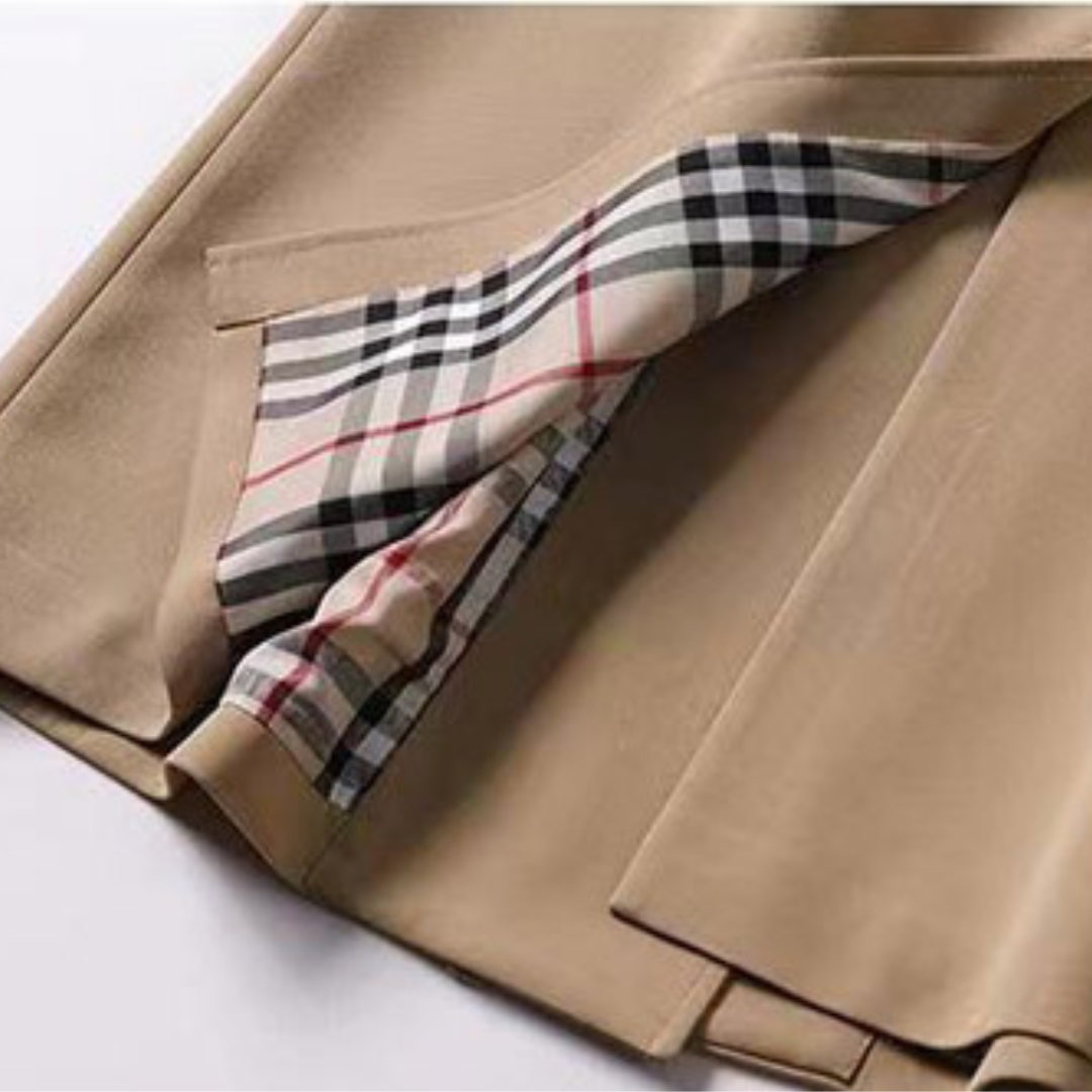 Lång Trenchcoat för Damer | Klassisk Dubbelsprättad Kappa med Skärp