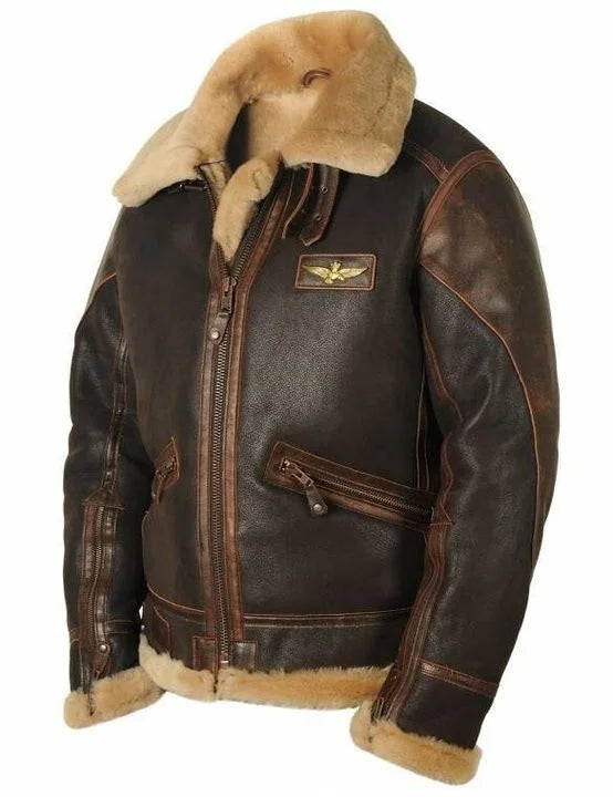 Herrjacka med Shearlingkrage | Vintage Flygarstil