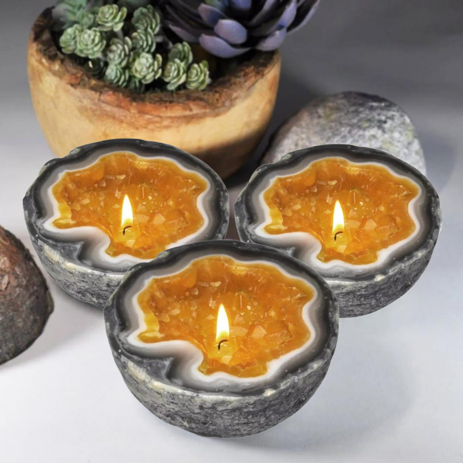 geode candle | 3 stycken stilfulla vattentäta pärljus