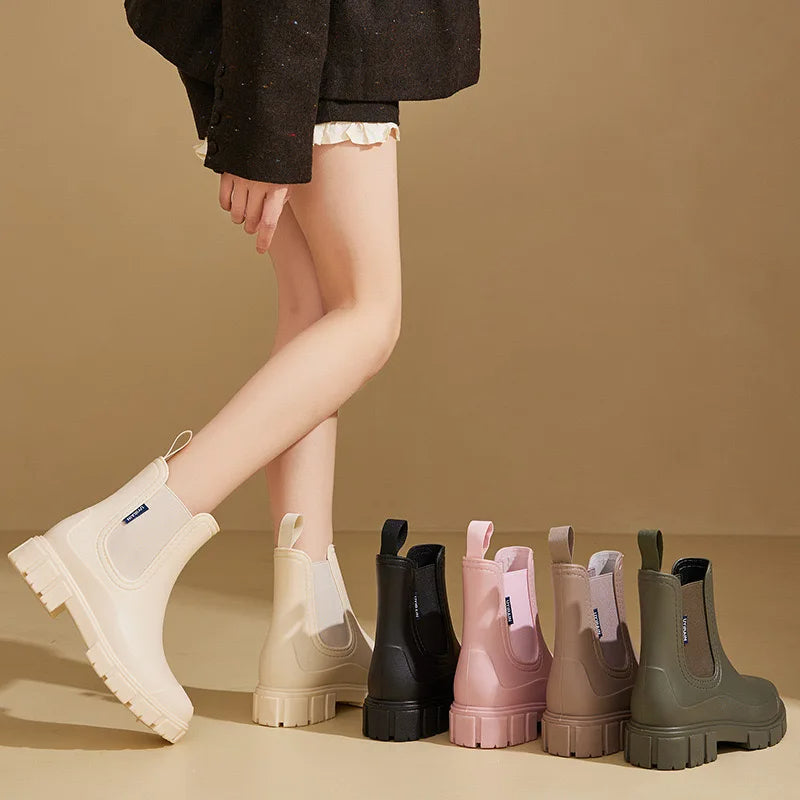 Damskor ankel regnstövlar | Slip-on stil med elastiska sidopaneler